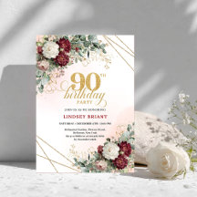 Luxury Burgundy Boho Floral Greenery 90th Birthday
