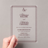 Luxury Burgundy Monogram Wedding Acryl Uitnodigingen (Insitu (Draagbaar))