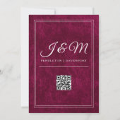 Luxury Burgundy Velvet White Monogram QR code Kaart (Achterkant)