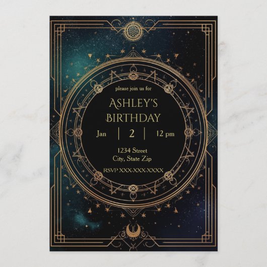 Luxury Celestial Birthday Invitation – Midnight (Devant)