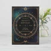 Luxury Celestial Birthday Invitation – Midnight Kaart (Staand voorkant)