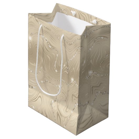 Luxury Champagne Background Beige Glitter Medium Cadeauzakje (Voorkant Gekanteld)