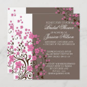 Luxury Cherry Blossom Brown douche Invitation (Devant / Derrière)