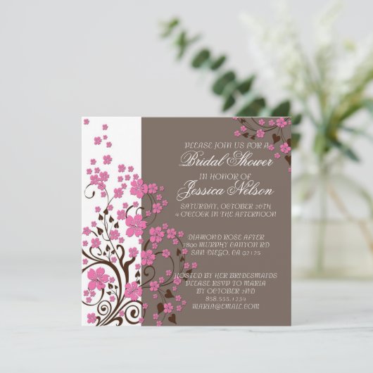 Luxury Cherry Blossom Brown douche Invitation (Debout devant)