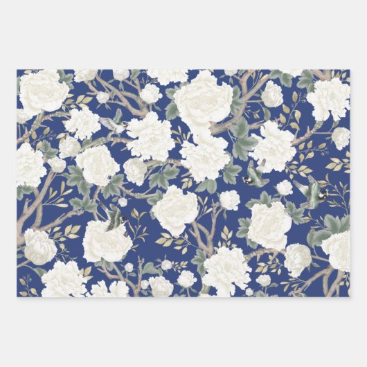 Luxury Chinoiserie Sage Green Ivory Flowers Birds Inpakpapier Vel (Voorkant 2)