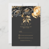 Luxury classy black gold peony floral RSVP Kaart (Voorkant)