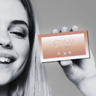 Luxury Coral White Ombre Sparkle Diamonds Monogram Visitekaartje