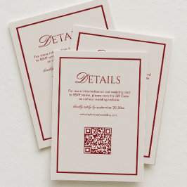 Luxury Cream and Burgundy Wedding Details Qr Code  Informatiekaartje