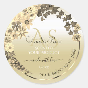 Luxury Cream Gold Floral Product Labels Monogram