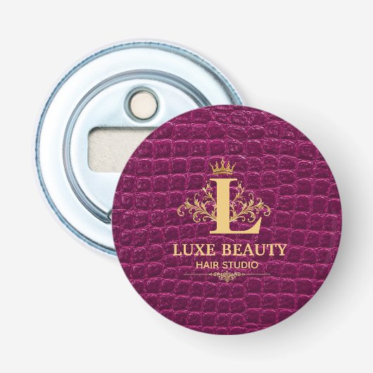 Luxury Crocodile Leather Monogram Gold Initial Button Flesopener (Voorkant)