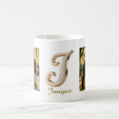 Luxury Cursive Gold White Initial  J + 2 PHOTO Koffiemok (Center)