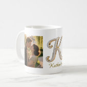 Luxury Cursive Gold White Initial K + 2 PHOTO Koffiemok (Voorkant links)