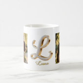 Luxury Cursive Gold White Initial  L + 2 PHOTO Koffiemok (Center)