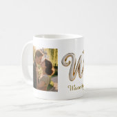 Luxury Cursive Gold White Initial W + 2 PHOTO Koffiemok (Voorkant links)