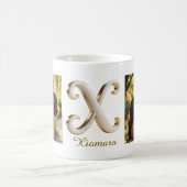 Luxury Cursive Gold White Initial  X + 2 PHOTO Koffiemok (Center)