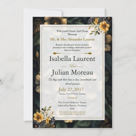 Luxury Dark Floral Elegant Wedding Invitation (Devant)