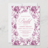 Luxury Dark Fuchsia Roses Pattern Bridal Shower Kaart (Voorkant)
