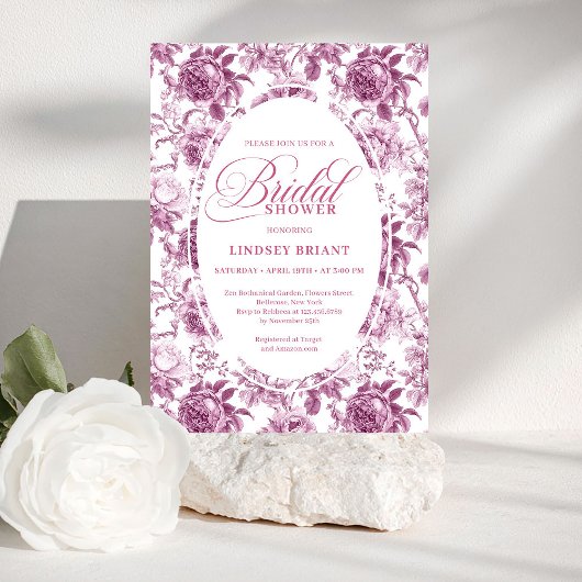 Luxury Dark Fuchsia Roses Pattern Bridal Shower Kaart