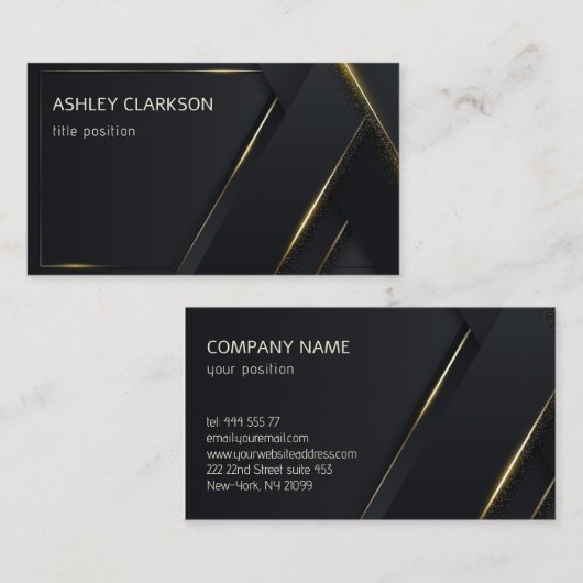 Luxury Dark Grey Background Gold Lines Visitekaartje (Voorkant / Achterkant)