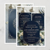 Luxury Dark Navy & Silver Wedding Invitation Suite (Devant / Derrière)