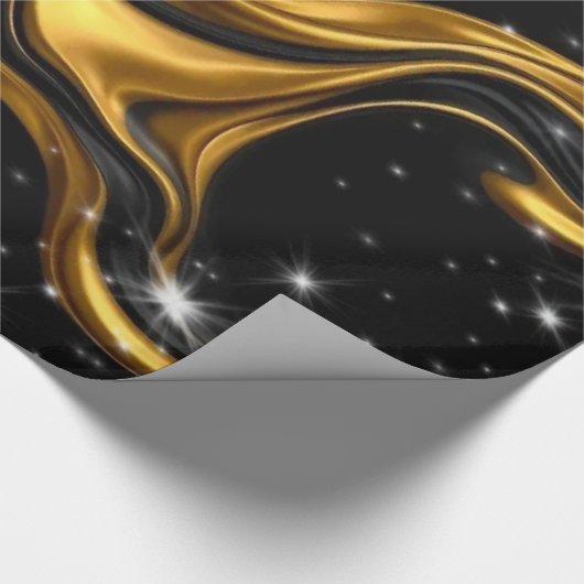Luxury Designer Black & Gold Liquid Swirl Pattern Cadeaupapier (Hoek)