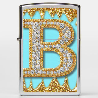 Luxury Diamond Letter B on Gold Glitter Background
