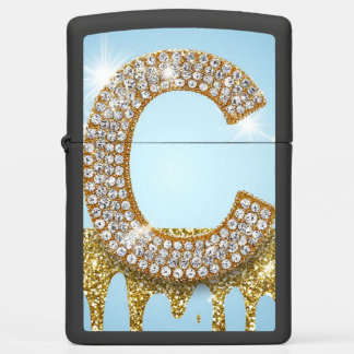 Luxury Diamond Letter C on Gold Glitter Background