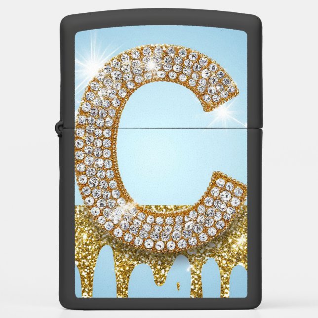 Luxury Diamond Letter C on Gold Glitter Background (Voorkant)