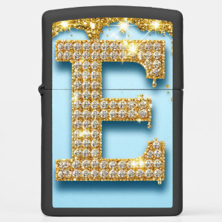 Luxury Diamond Letter E on Gold Glitter Background