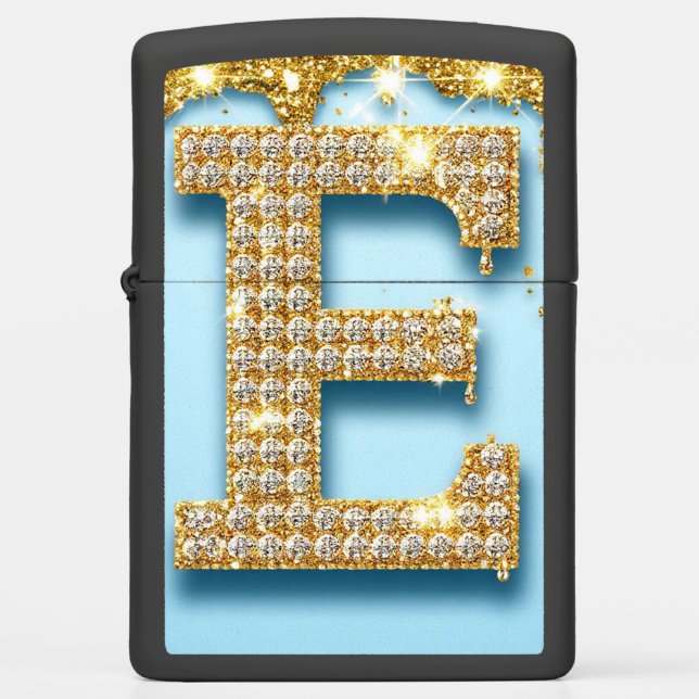 Luxury Diamond Letter E on Gold Glitter Background (Voorkant)