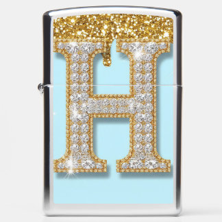 Luxury Diamond Letter H on Gold Glitter Background
