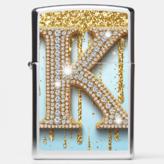 Luxury Diamond Letter K on Gold Glitter Background