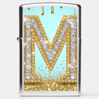 Luxury Diamond Letter M on Gold Glitter Background