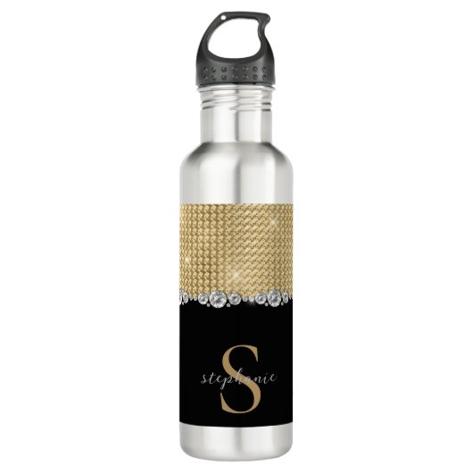 Luxury Diamonds Gold Black Monogram Waterfles (Voorkant)