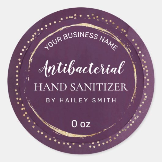 Luxury Dotted Gold Paars Hand Sanitizer Labels (Voorkant)