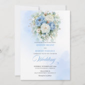 Luxury Dusty Blue White Floral Wedding Invitation (Devant)