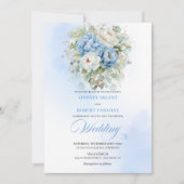Luxury Dusty Blue White Peony Wedding Invitation Kaart (Voorkant)
