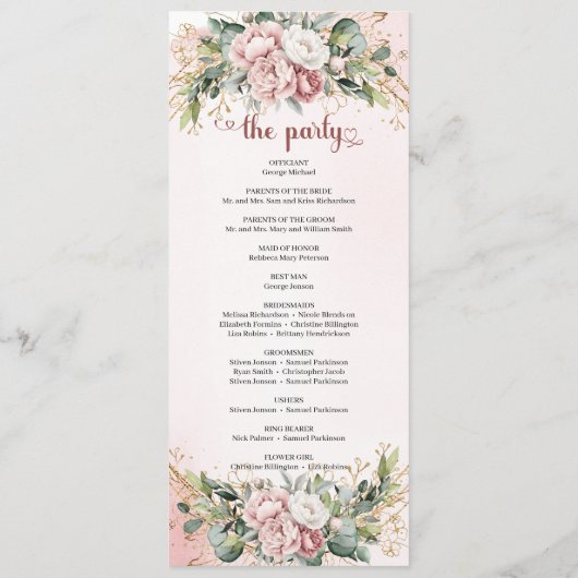 Luxury Dusty Pink Floral Greenery Wedding Program Programma (Achterkant)