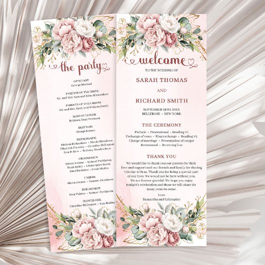 Luxury Dusty Pink Floral Greenery Wedding Program Programma