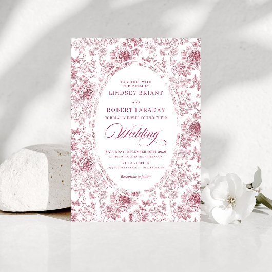 Luxury Dusty Pink French Toile Wedding Invitation