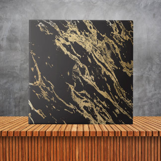 Luxury Elegant Black en Gold Marble Tegeltje