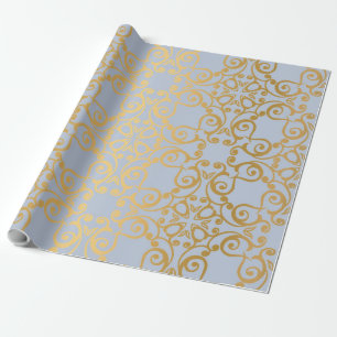 LUXURY ELEGANT BLUE GOLD BIRTHDAG WEDDING WRAP CADEAUPAPIER