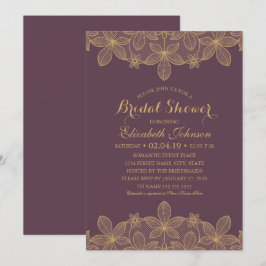 Luxury Elegant Gold Lace Plum Paars Vrijgezellenfe Kaart