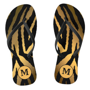 Luxury Elegant Gold Monogrammed Tiger Teenslippers