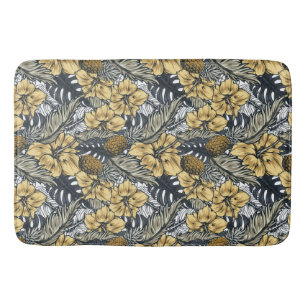 Luxury Elegant Gold N' Black Tropical Flowers Badmat