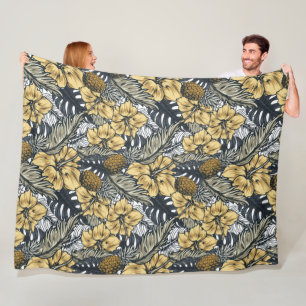 Luxury Elegant Gold N' Black Tropical Flowers Fleece Deken