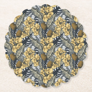 Luxury Elegant Gold N' Black Tropical Flowers Kartonnen Onderzetters