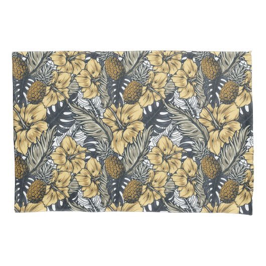 Luxury Elegant Gold N' Black Tropical Flowers Kussensloop (Voorkant)