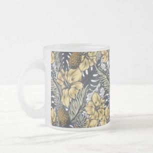 Luxury Elegant Gold N' Black Tropical Flowers Matglas Koffiemok