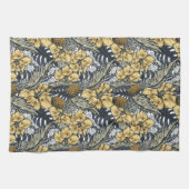 Luxury Elegant Gold N' Black Tropical Flowers Theedoek (Horizontaal)